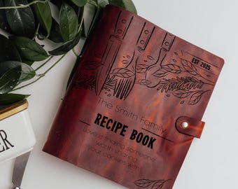 Personalized Leather Recipe Binder, Refillable Cookbook Holder (A6, A5, Letter)