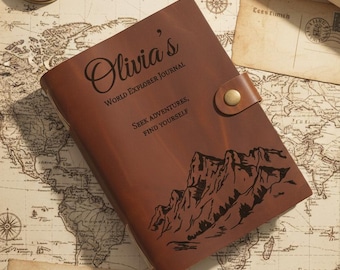 Custom World Travel Journal, Personalized Our Adventure Book, Leather Notebook