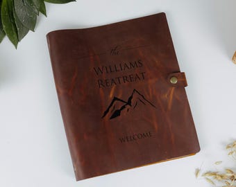 Custom Leather Guest Book: Cabin, Mountain Lodge, Vacation Rental Comment Book