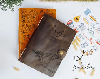 Personalized Leather Recipe Book, Custom Cookbook with Wooden Stand, Handmade Cooking Journal