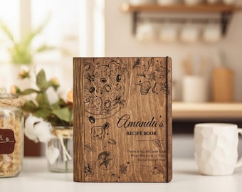 Personalized Wooden Recipe Book, Custom Recipe Binder, Family Cookbook