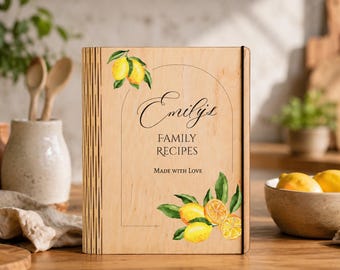 Custom Wooden Recipe Book, Personalized Family Cookbook, Recipe Journal (190 Pages)
