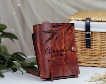 Personalized Leather Recipe Book, Custom Recipe Binder, Cookbook Stand