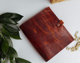 Personalized Crazy Horse Leather A5 Binder Cover, Refillable Portfolio Planner
