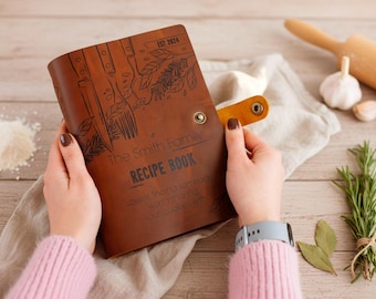 Personalized Leather Recipe Book, Heirloom Family Cookbook, Custom Kitchen Journal