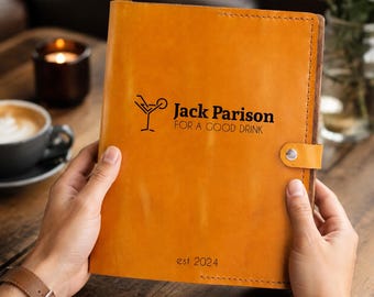 Personalized Cocktail Recipe Book, Custom Leather Bar Binder, Whiskey Lover Gift, Father’s Day Gift for Dad, Home Bar Journal