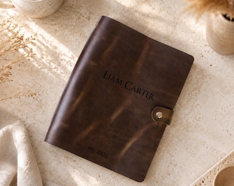 Personalized Leather Journal Cover, A5 Planner Cover, Leather Portfolio 3 ring Binder
