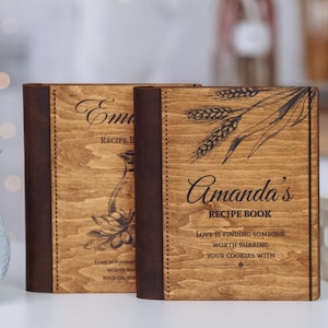 Personalized Wooden Recipe Book Binder: Hydrangea Cookbook, Leather Accents