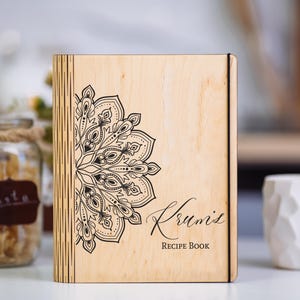 Personalized Recipe Book/Custom Cook Book/Anniversary Gift For Mom/Wooden Recipe Binder/Cookbook Notebook