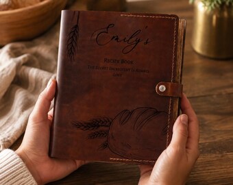 Personalized Cookbook, Custom Recipe Book, Leather Journal, Handmade Family Traditions Binder