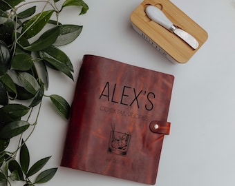 Personalized Leather Cocktail Recipe Book, Custom Bar Journal, Mixology Gift