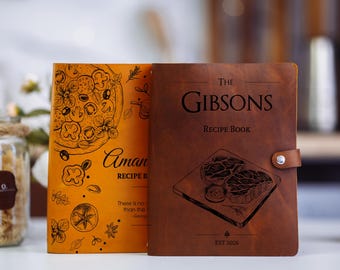 Leather Custom Recipe Book, Personalized Cookbook, 3 or 4 ring Recipe Binder