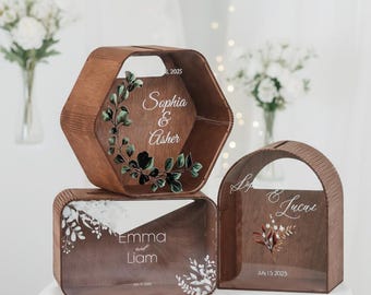 Personalized Wedding Card Box, Acrylic Front, Rustic Wood Keepsake