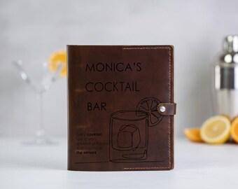 Personalized Leather Cocktail Book, Custom Recipe Journal, Mixology Menu Holder