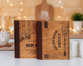 Personalisiertes Rezeptbuch aus Holz - Individuelles Familienkochbuch, Erinnerungsgeschenk