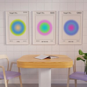 Set of 3 Angel Number Art Prints Spiritual Gradient Aura Print Y2K Indie Room Decor Digital Download Printable Angel Number 777 888 999 Aura