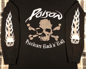 1990.Poison Long-sleeved shirt　BLOCKUM. Poison - Vintage - Skull Flames - Metal Hard Rock Band Long Sleeve