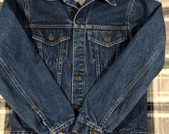 Vintage des années 80 - veste en jean bleu foncé avec poches unies - fabriquée aux États-Unis - taille 38 ordinaire