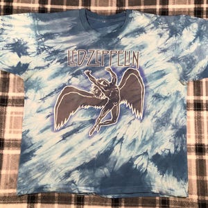 Led Zeppelin - Vintage 80s - Icarus Logo - Hard Rock Band Single Stitch Tie Dye T Shirt - Size XL