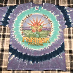 Vintage 90s - Furthur Festival 1997 - Grateful Dead Members - The Black Crowes - Rock Band Concert Tie Dye Liquid Blue T Shirt - Size XL