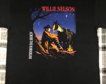 Willie Nelson - Vintage 90s - Across The Borderline 1993 - Classic County Rock Band Album Single Stitch T Shirt - Size XL