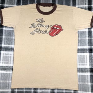 The Rolling Stones - Vintage 70s - Rock Band Single Stitch Ringer T Shirt - Size L