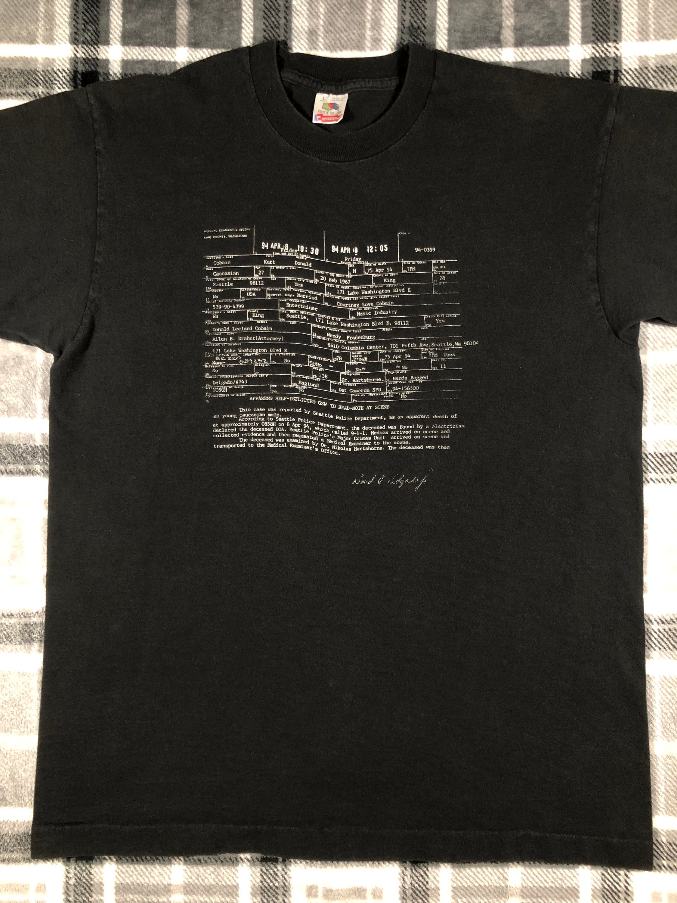Kurt Cobain - Vintage 90s - Death Certificate - Nirvana