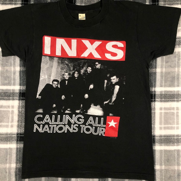 INXS - Vintage 80s - Calling All Nations Tour 1988 - Australian Rock Band Concert Single Stitch T Shirt - Size M