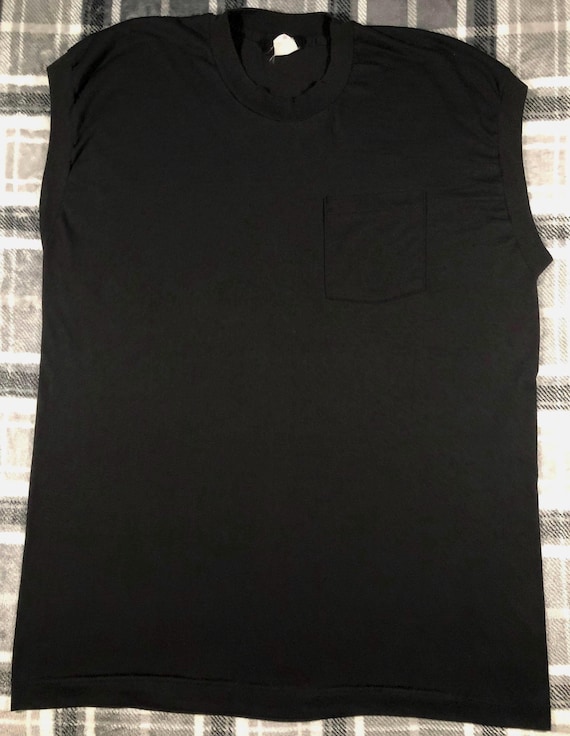 Vintage 80s Fruit of the Loom Black Single Pocket Classic Made in USA Muscle Single Stitch T Shirt Size XXXL Etsy