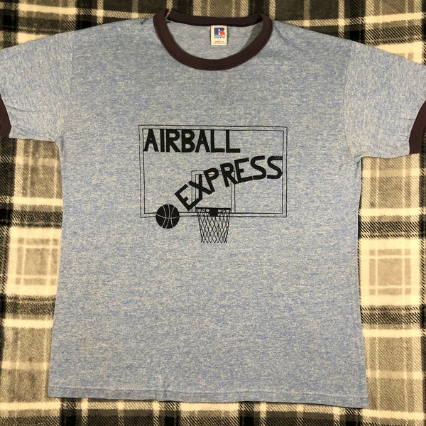 Vintage 80s - Airball Express - Classic Basketball Sports Team Ringer T Shirt - Size L