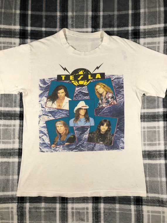 Tesla Vintage 90s Hair Metal Rock Band Single Stitch Thrashed