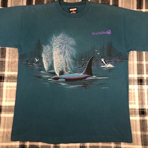 Sea World - Vintage 90s - Ocra Killer Whale Pod - Wildlife Sealife Ocean Nature Animal Single Stitch T Shirt - Size L