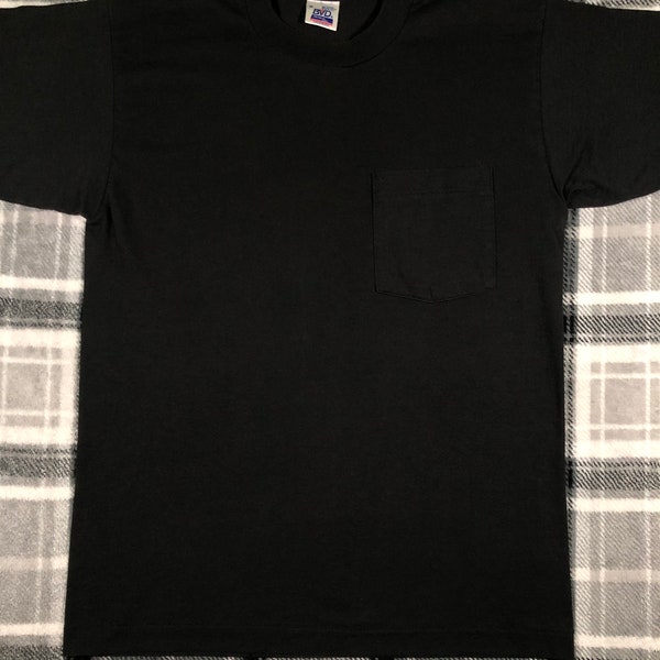 Vintage 90s - BVD Black Single Pocket Blank - Classic Made In USA Single Stitch T Shirt - Size M