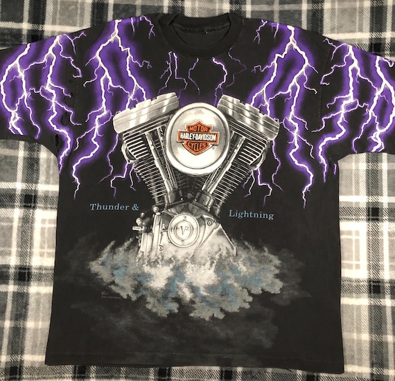 トップス 90s HARLEY DAVIDSON THUNDER & LIGHTNING Vintage 90s - Harley Davidson Motorcycles - Thunder