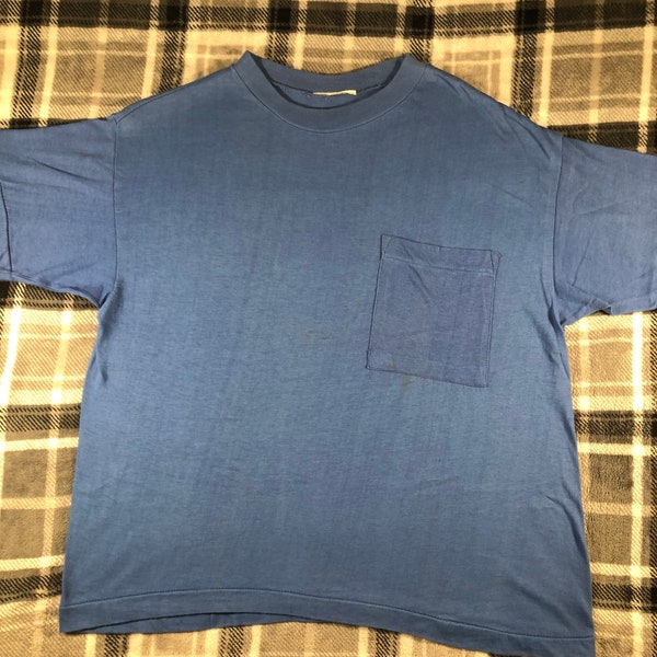 Vintage 80s - Blank Blue Single Pocket - Classic Single Stitch T Shirt