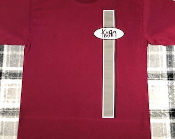 Vintage 90s Korn Maroon Double Sided Oval Spell Out Short Sleeve