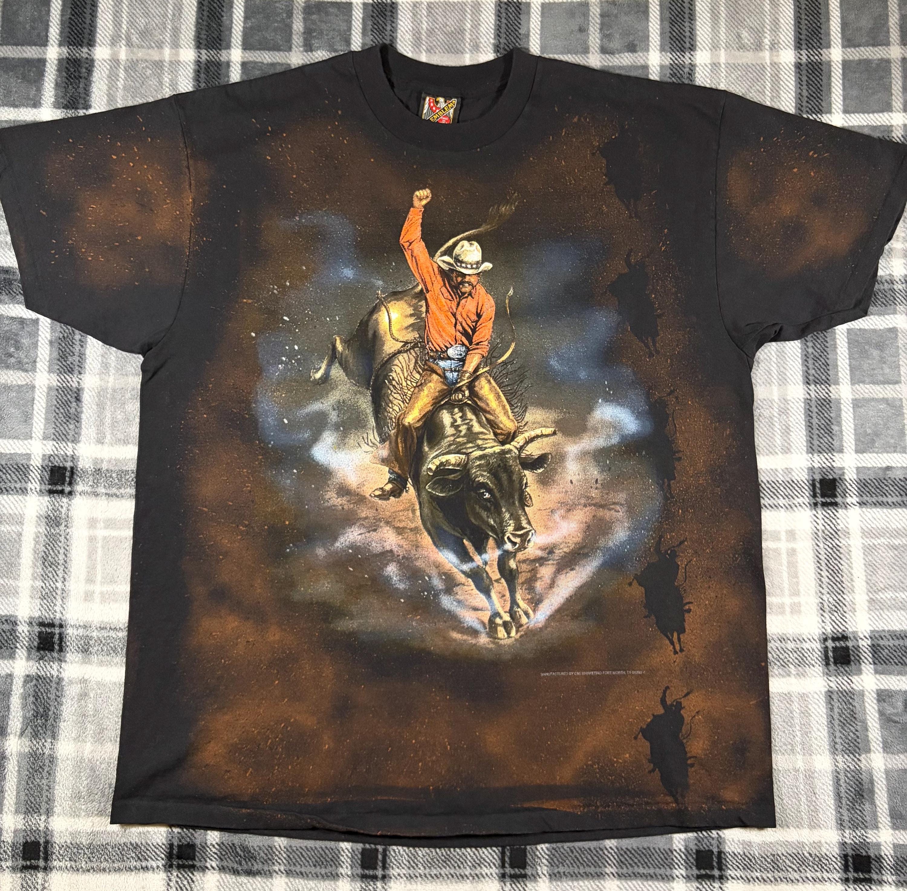 3D Emblem - Vintage 90s - Cowboy Bull Rider Rodeo - AOP All Over
