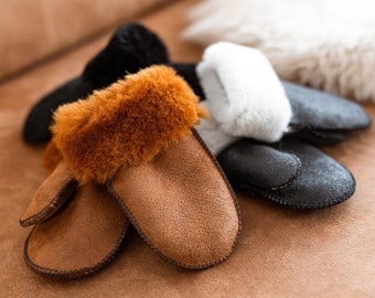 Kids Sheepskin Mittens: Handmade Wool Winter Gloves