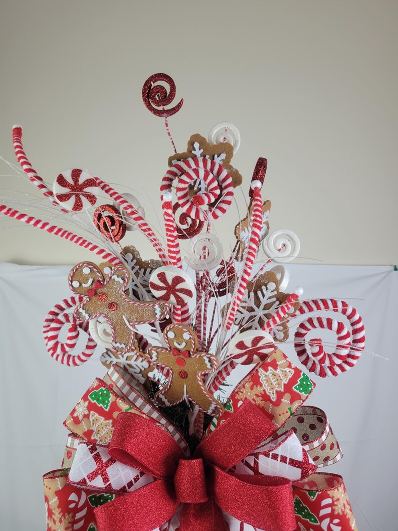 Gingerbread Christmas Tree Topper, Candy Cane Holiday Tree Bow ...
