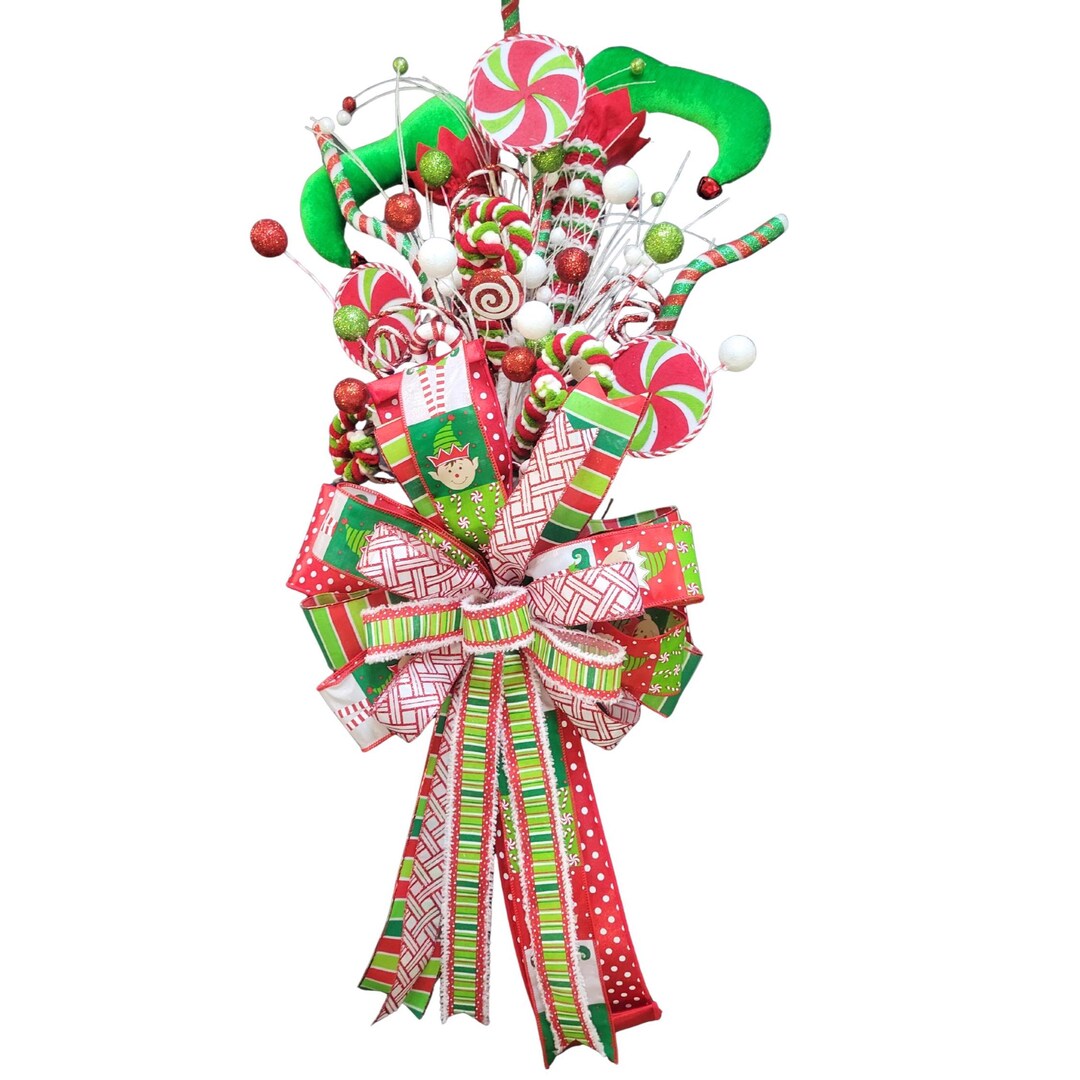Whimsical Elf Legs Christmas Tree Topper, Candy Cane & Peppermint ...