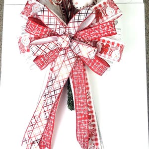 Snowman Christmas Tree Topper Bow: Red & White Holiday Decor