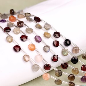 Natural Multi Gemstone Beads Faceted Hearts, Mix Stone Beads 5-6mm Real Gemstone For jewelry Making Beads, 8&quot; Strand Healing Crystals