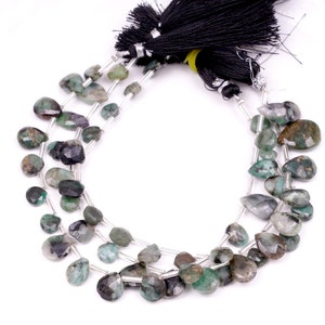 Faceted Natural Emerald Pear Beads, Green Gemstone Strand (8 inch)