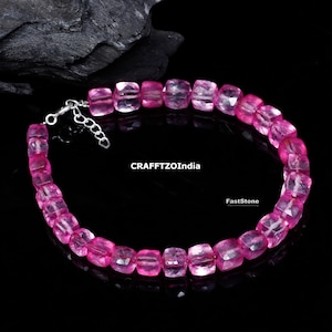 Beautiful Natural Pink Topaz Bracelet, Genuine Pink Topaz Coated Faceted Box Gemstone Bracelet, Gift For Her, Handmade Bracelet