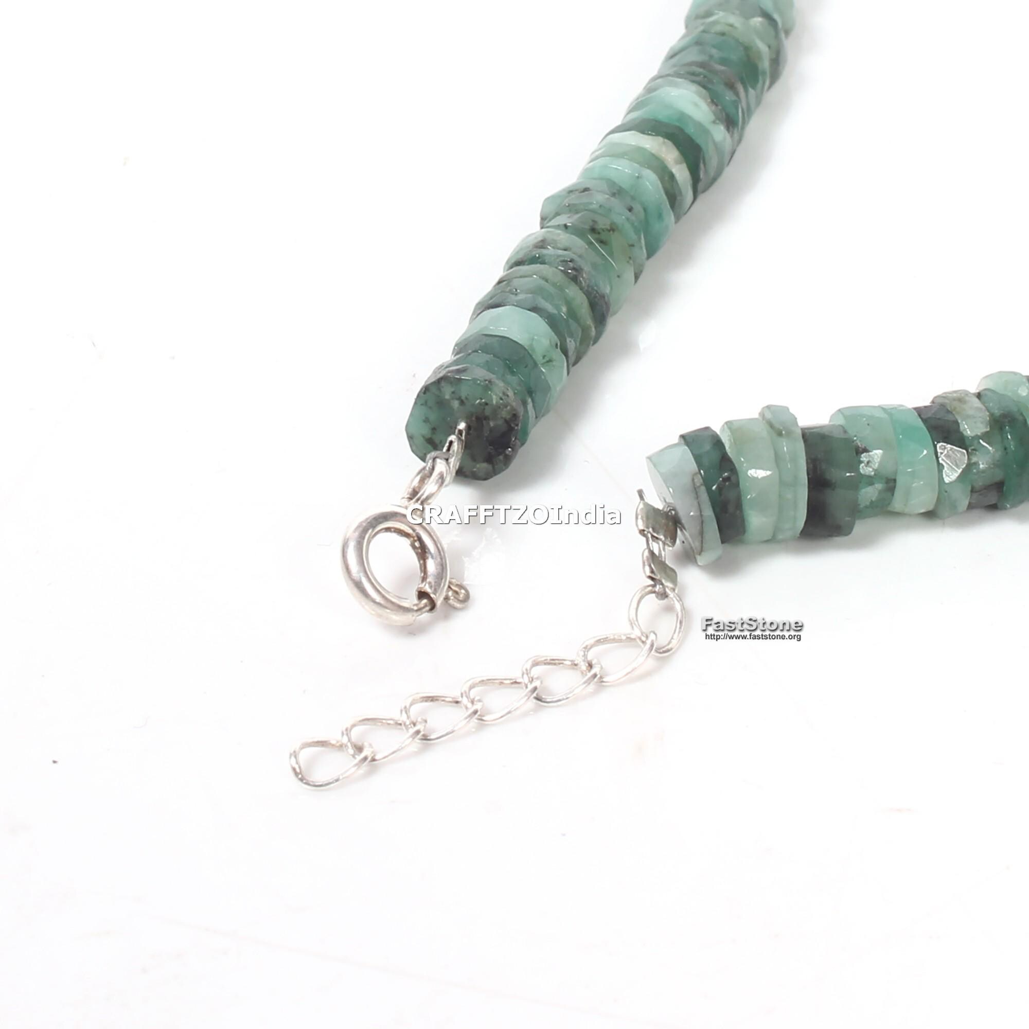 ハンドメイドのファセットエメラルドヘイシネックレス、天然宝石ビーズ