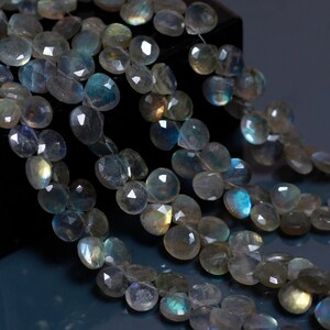 AAA+ Blue Flashy Natural Labradorite Faceted Heart Shape Beads, Heart Briolettes Beads, Handmade Beads,  Heart Beads for Making Jewelry