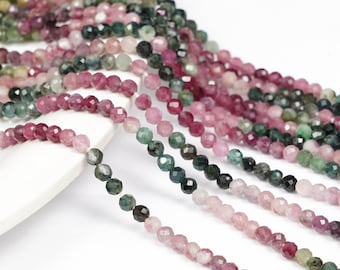 Multi Tourmaline Natural 3-3.5mm Beads, Round Faceted Watermelon Beads, Genuine Tourmaline Beads, Multi Color Crystals Jewelry Making 13&#39;&#39;
