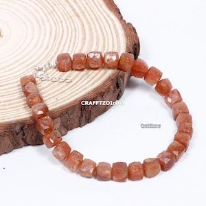 Sunstone Bracelet, Natural Sunstone Faceted Box Gemstone Bracelet, Gift For Her, Handmade Bracelet