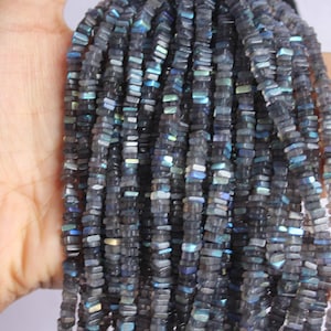 Cuentas cuadradas de labradorita natural, acabado liso Heishi, hebra de 38 cm (15&quot;)