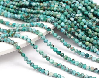 Natural Arizona Turquoise 3-3.5mm Beads, Faceted Round Turquoise Beads, Genuine Arizona Turquoise,   For Jewelry Making 13&#39;&#39; Turquoise Beads